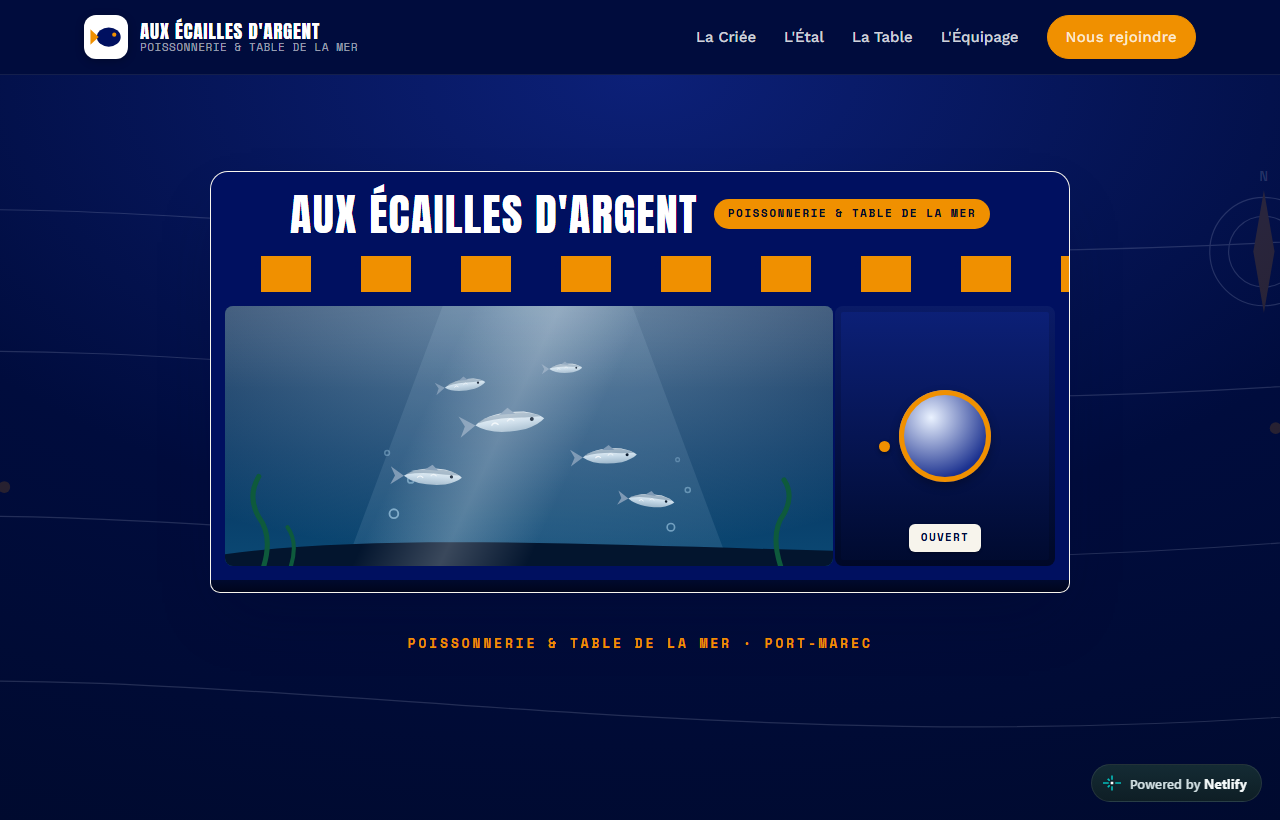 Capture d'écran de la page d'accueil d'Aux Écailles d'Argent
